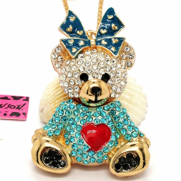 Betsey Johnson Jewelry - Blue Rhinestone Bow Lady Heart Necklace Betsey Johnson Jewelry - Blue Rhinestone Bow Lady Heart Necklace